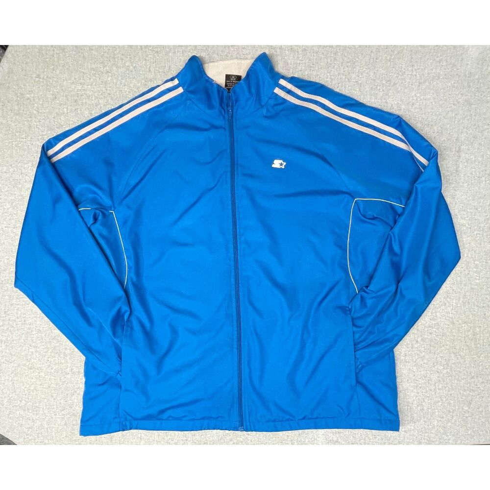 Starter Fleece Lined Full Zip Windbreaker Jacket Blue XL 46-48 Pockets